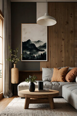 Minimalist, japandi style interior design of modern living room