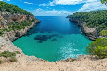 Naklejka premium Kleine, aber feine Wanderung zum Felsentor Es Pontàs und der Küstenstadt Santanyí im Süden der Balleareninsel Mallorca - Spanien. Beautiful simple AI generated image