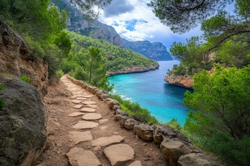 Unterwegs zu dem Highlight auf der wunderschönen Balearen Insel Mallorca - Cap de Formentor - Spanien. Beautiful simple AI generated image