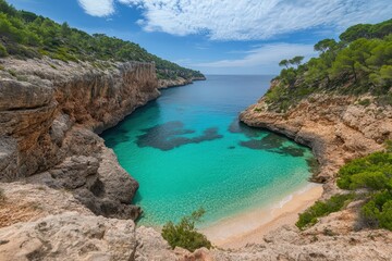 Obraz premium Unterwegs zu dem Highlight auf der wunderschönen Balearen Insel Mallorca - Cap de Formentor - Spanien. Beautiful simple AI generated image