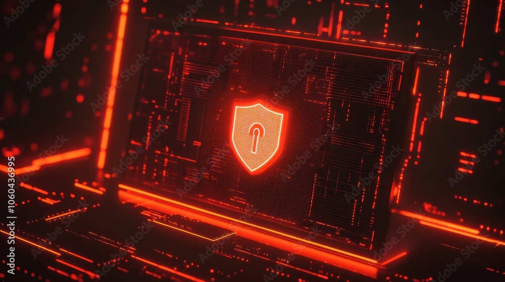 Aufkleber A bright computer screen shows a shield and lock icon, emphasizing the importance of internet security in today's digital landscape. Generative AI