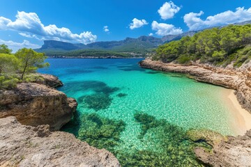 Obraz premium Kleine, aber feine Wanderung zum Felsentor Es Pontàs und der Küstenstadt Santanyí im Süden der Balleareninsel Mallorca - Spanien. Beautiful simple AI generated image