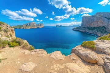 Fototapeta premium Unterwegs zu dem Highlight auf der wunderschönen Balearen Insel Mallorca - Cap de Formentor - Spanien. Beautiful simple AI generated image