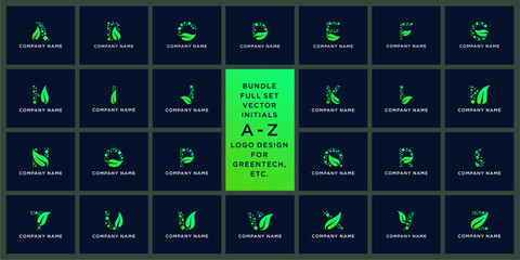 Special bundle set vector abstract letter A - Z leaf green tech logo design