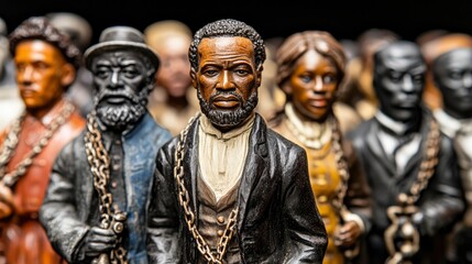 Obraz premium Row of Black Figures with Chains