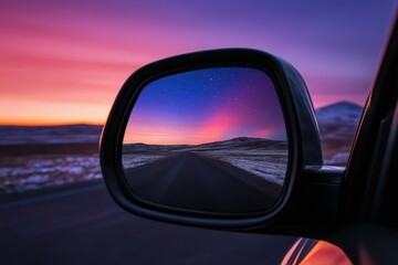A round or oval mirror with a reflection of the blue sky and white clouds. Close-up. Isolated on a white background. Beautiful simple AI generated image