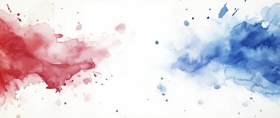 Obraz premium Abstract Red and Blue Watercolor Splashes on White Background