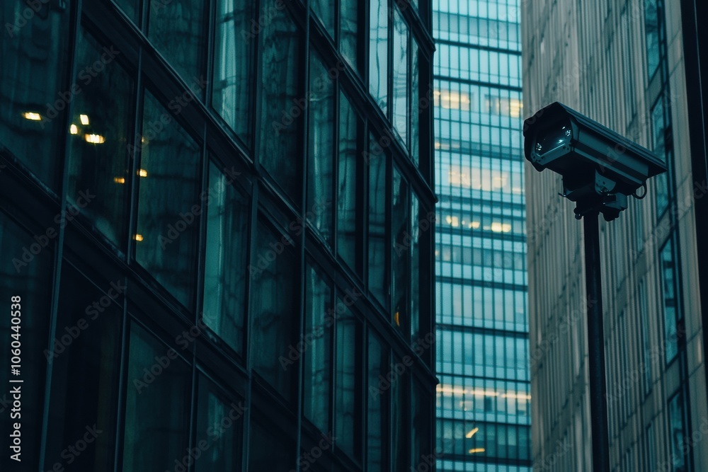 Aufkleber multiple surveillance cameras keep watch over the entrance area of an office building, ensuring secu