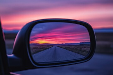 an airplane window, featuring a majestic mountain range with snow-capped peaks at sunrise. Beautiful simple AI generated image