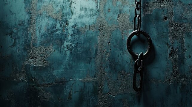 Rusty Chain on Grunge Concrete Wall