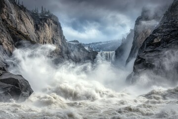 Obraz premium Yosemite Valley Rock Formations at winter - Yosemite National Park, California, USA. Beautiful simple AI generated image