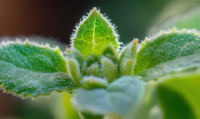 Close up of delicate, fuzzy green plant sprout