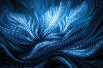 A blue and white abstract painting of a wave with a blue
