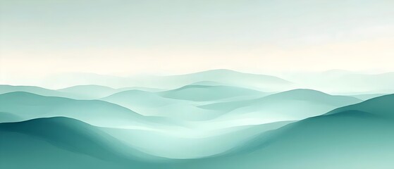 A serene abstract landscape featuring soft, undulating hills in shades of turquoise and teal, creating a tranquil and dreamy atmosphere that inspires calmness.