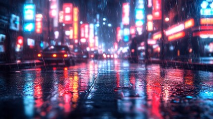 Obraz premium A vibrant neon-lit alley showcases futuristic architecture in a stunning urban night scene.