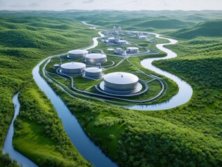 Aerial view of a tanker storage,Industrial  Liquefied Natural Gas tanker LNG carrier.