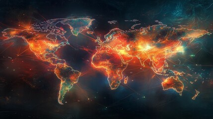 Digital Map of the Global Network Showcasing Connections and Interactions Across Continents