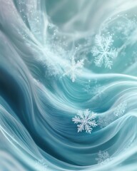 Delicate snowflakes drifting through soft, swirling icy patterns.