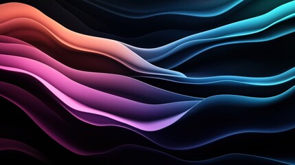Obraz premium Abstract wavy lines in gradient colors ranging from pink to blue on a dark background, resembling fluid motion and dynamic patterns.