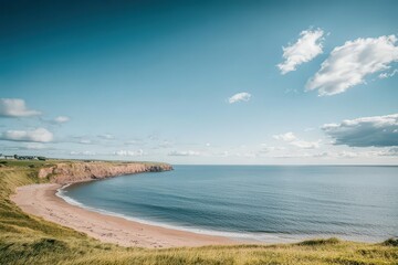 A serene sunset scene over the ocean on a cloudy day, perfect for travel or nature-themed projects. Beautiful simple AI generated image