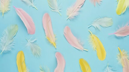 Pastel colour feather abstract background offers a soft and dreamy aesthetic. A captivating blend of colors and textures that evokes a sense of tranquility.