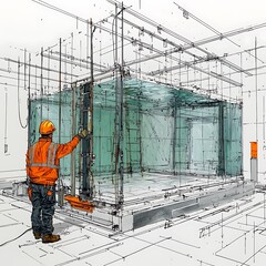 Fototapeta premium Construction Worker Inspecting a Glass Structure.