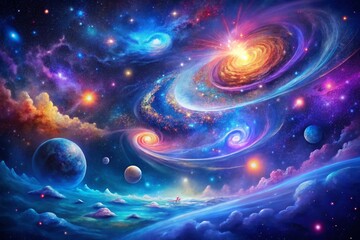 Obraz premium Captivating Space Mood Abstract Background - Panoramic Photography of Ethereal Cosmic Landscapes, Celestial Bodies, and Dreamy Nebulas for Stunning Visuals and Creative Projects