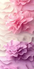 Fototapeta premium A delicate arrangement of pink and lavender paper flowers, showcasing soft layers and gentle curves. The pastel hues create a serene and inviting atmosphere.