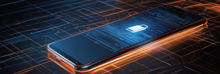 A smartphone features a lock icon on the screen, placed on a glowing grid background, suggesting a focus on security or privacy. Generative AI