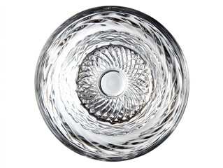 Top view of a crystal-clear glass bowl isolated on a white background