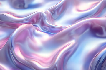 Obraz premium A shimmering, soft surface with flowing folds, showcasing pastel colors of pink and blue in a glossy, luxurious texture.