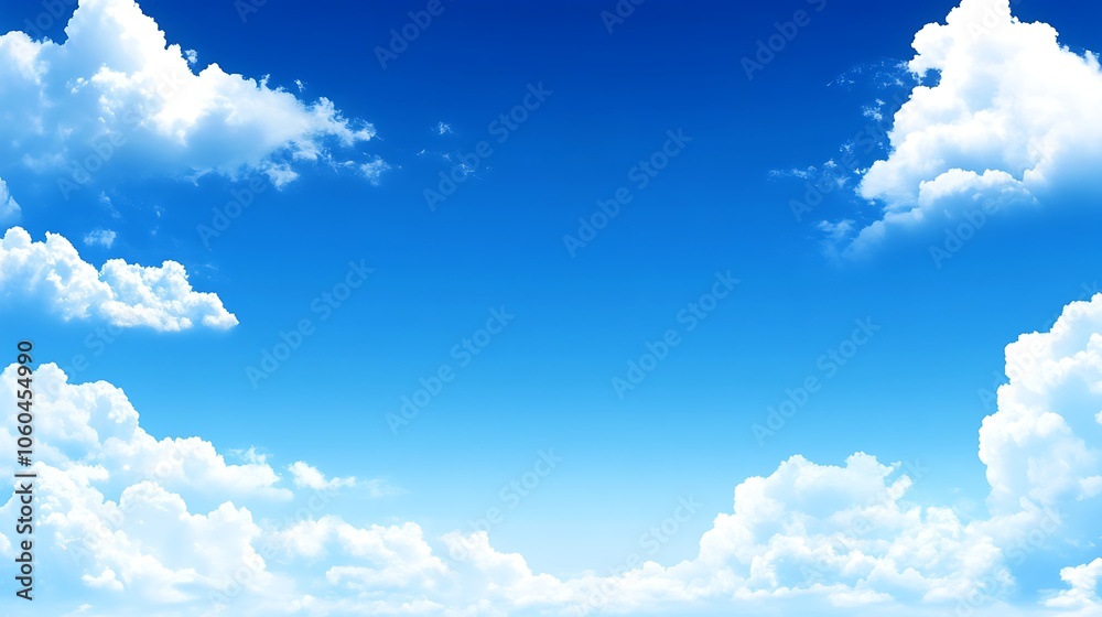 Wall mural blue sky with fluffy clouds blank background with copy space for design projects