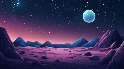 Serene Celestial Landscape: Tranquil Alien World Under a Glowing Moon