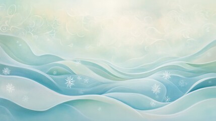 Soft, flowing waves in icy blue tones with gentle snowflakes, calming and serene.