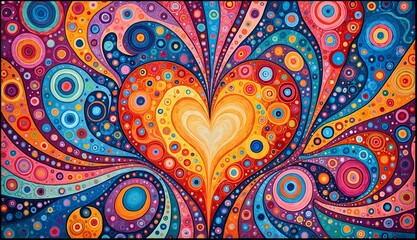 Vibrant Heart Abstract Art Colorful Spirals Dots Whimsical Swirls Radiant Patterns Creative Expression