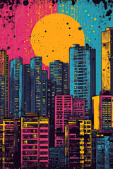 Obraz premium Lubango, Angola, Pop Art style theme print. Cityscape, city skyline.Vibrant, bright, modern, trendy, graphic designed for poster, card, wallpaper
