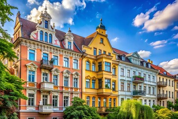 Fototapeta premium Charming Stucco Houses in Berlin Kreuzberg - Historic Architecture, Urban Living, and Cultural Heritage