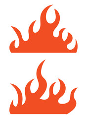 Fire flame silhouette vector illustration. Flame icons collection. Flames symbols set flat style. Red and orange fire flame. Fireball design element. Bonfire logotype or pictogram set. Flame isolated 