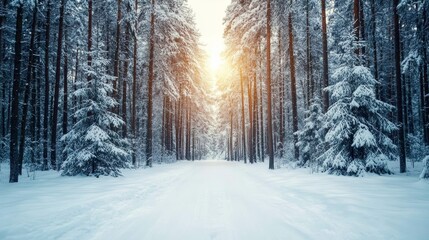 Fototapeta premium Winter Wonder in Snowy Forest Landscape