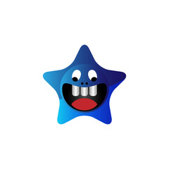 Blue star cute icon. Emoticon template face expression illustration on a white background.