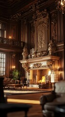 Obraz premium Magnificent Baroque Interior with Ornate Fireplace and Chandeliers