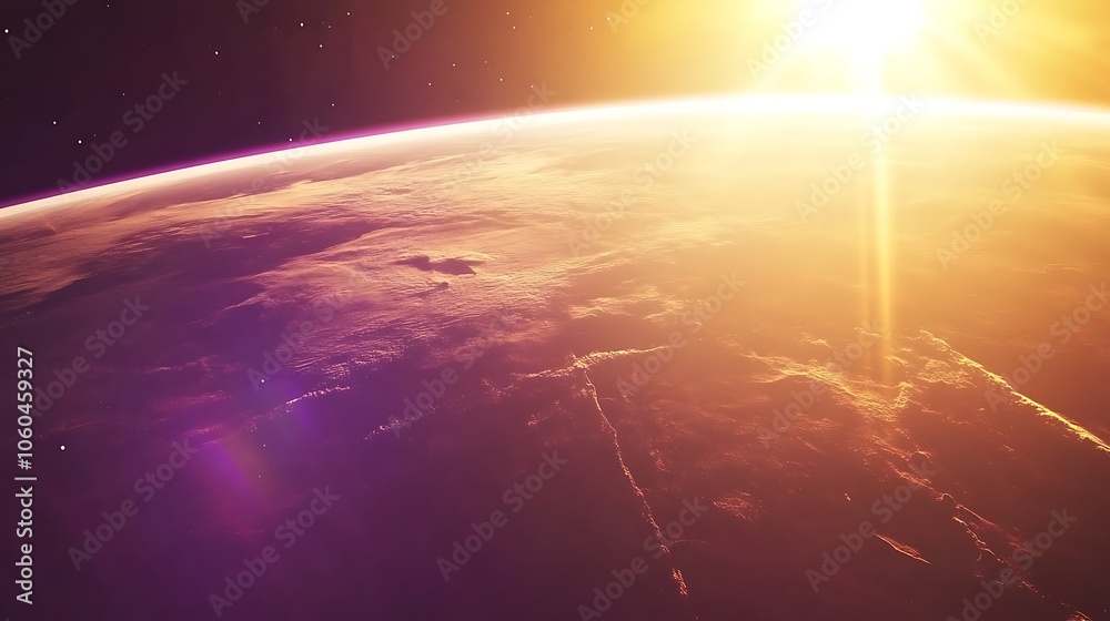 Sticker planet earth from space with sun clean blank canvas with empty space for designs