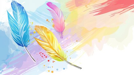 Obraz premium Pastel colour feather abstract background offers a soft and dreamy aesthetic. A captivating blend of colors and textures that evokes a sense of tranquility.