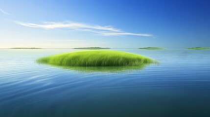 Calm Water and Green Islands Blank Background with Copy Space for Design Projects