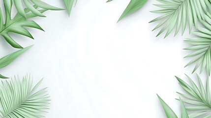 Fototapeta premium Green Leaves on White Background Light Gradient Background with Room for Typography