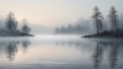 Fototapeta premium Misty lake in Soft Surrealism style. Created with generative AI technology