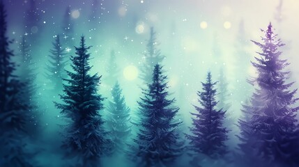 A tranquil winter forest captured in an impressionist style, showcasing snow-dusted trees under a serene, magical sky during twilight hours