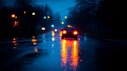 Rainy Night Drive Subtle Blur Background with Space for Custom Text