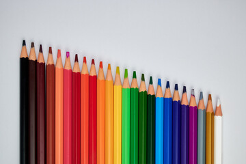 Colored pencils on a white background