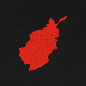 Afghanistan red map on isolated black textured background. High quality coloured map of Afghanistan.	